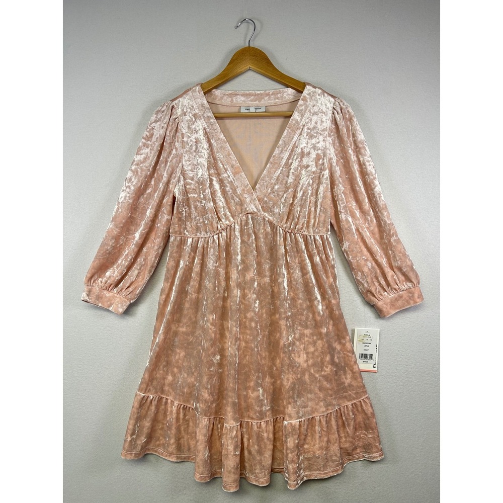 Coquette Motherhood Maternity S Pink Crushed Velvet V-Neck Empire Mini Dress